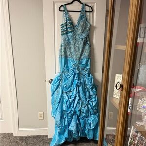 Elegant Blue Gown with Lace Details